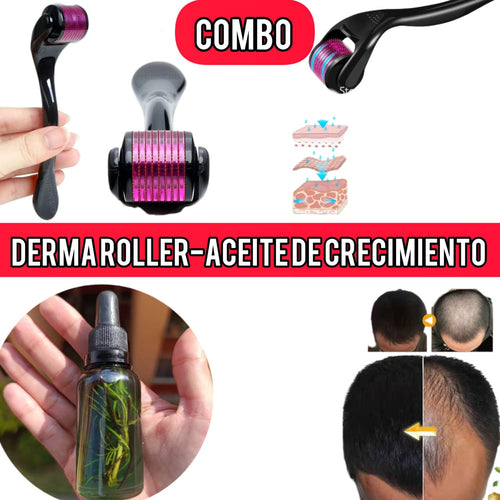 Combo-Dermaroller aceite de crecimiento capilar